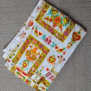 Vintage Colorful Swedish Floral Bird Folk Patterned Cotton Table Cloth Rectangle